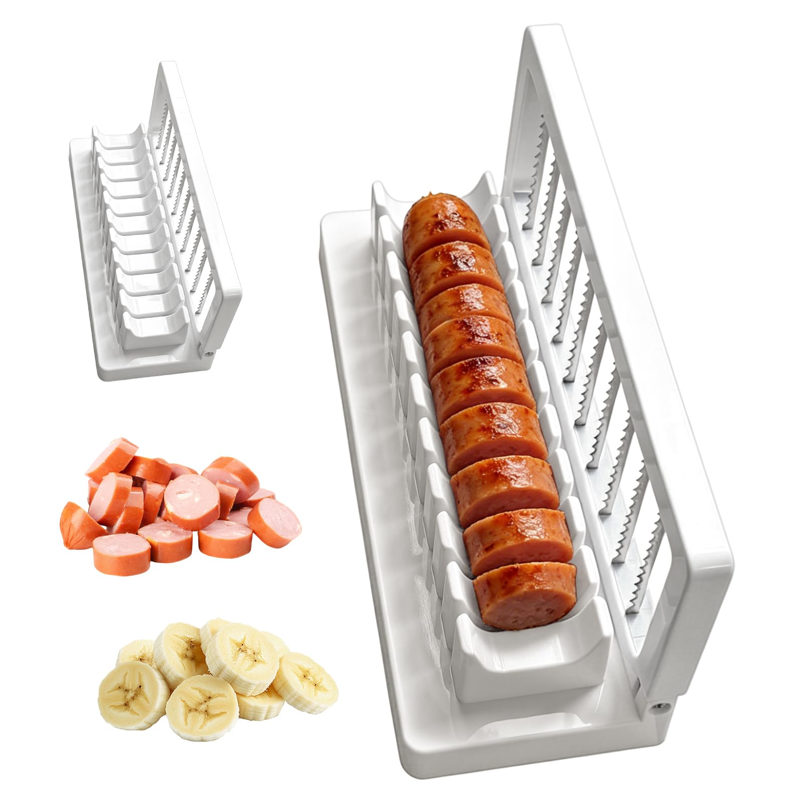 Hot Dog Cutter und Food Slicer, Edelstahlklinge zum Schneiden von Hot Dogs, Bananen, Grillfleisch – Mehrzweck, spülmaschinenfest, einfach zu bedienen, gleichmäßige Scheiben