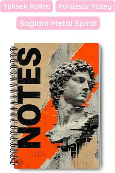 Antik Estetik Spiralli Çizgili Defter, A5, 100 Sayfa, Renkli Kapak