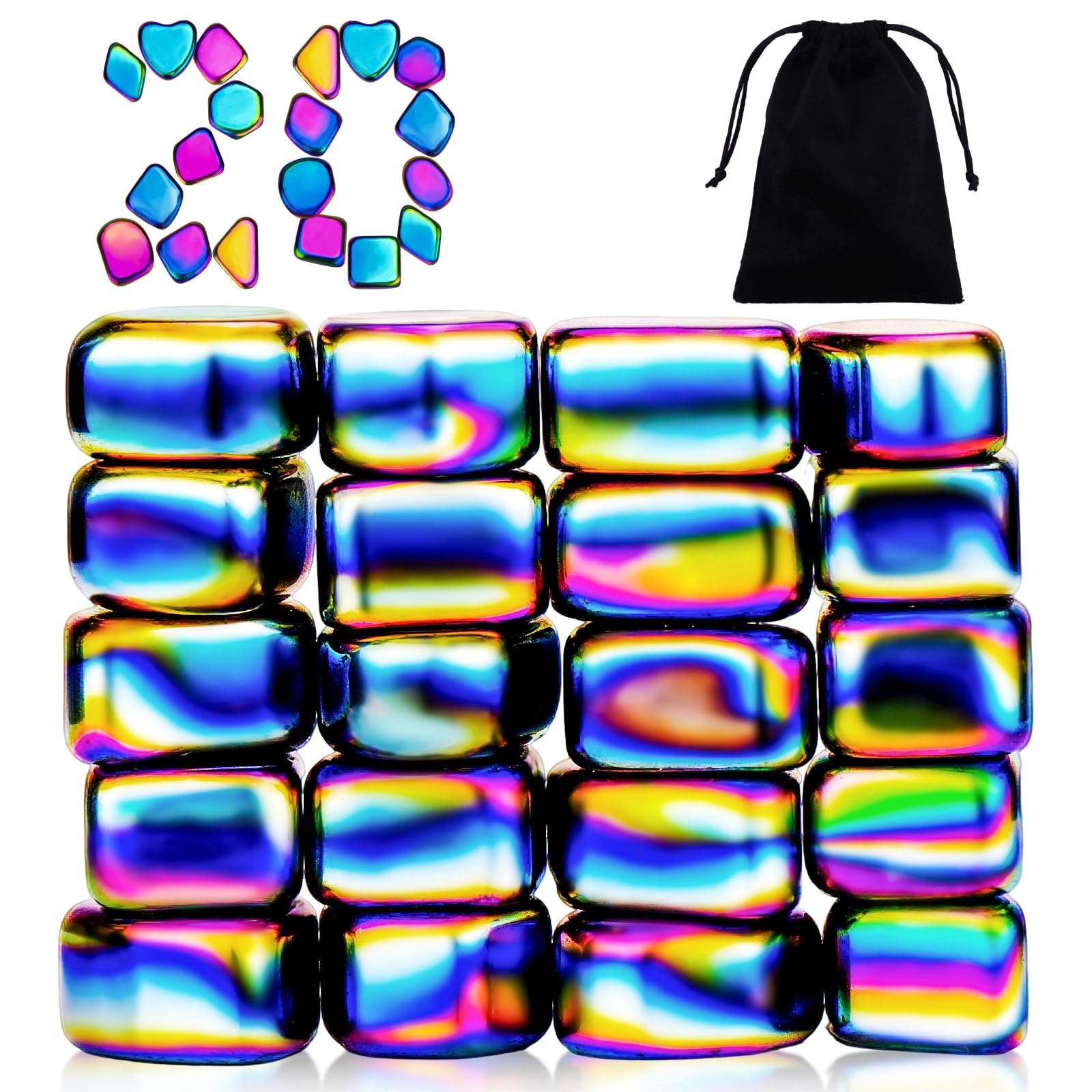 Meetory Rainbow Magnetic Stones, 20PCS Magnets with Velvet Pouch, Irregular Polished Magnetic Whiteboard Magnets, Home Office Kitchen Strong Magnet, Fridge Magnets Magnetic Toys for Kid Adult