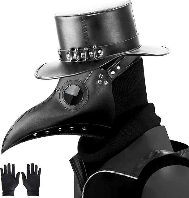 Kungfu Mall Plague Doctor Mask Gothic Cosplay Retro Steampunk Props Bird Mask and Black Party Gloves for Halloween Costume Props
