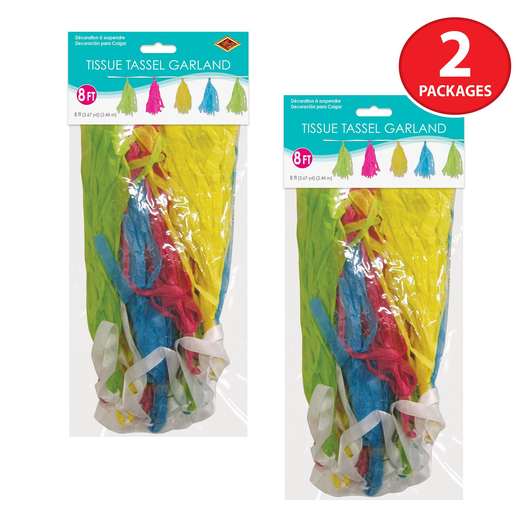 Beistle 59991CLGTY Guirnaldas de borlas de pañuelo, Papel, Multicolor