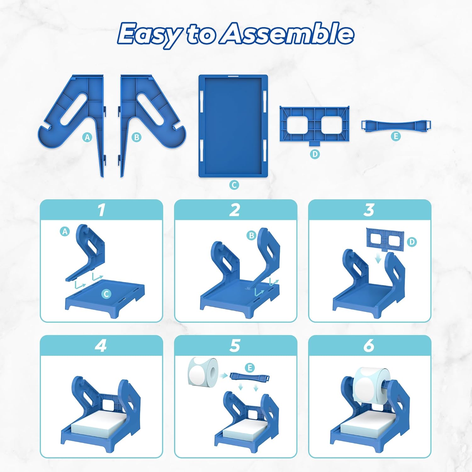 PONNOR Label Holder Thermal Shipping Label Holder for Rolls and Fanfold Labels Stand Desktop Printer DIY Accessory Business Supplies for Home, Office(Blue) - Image 5