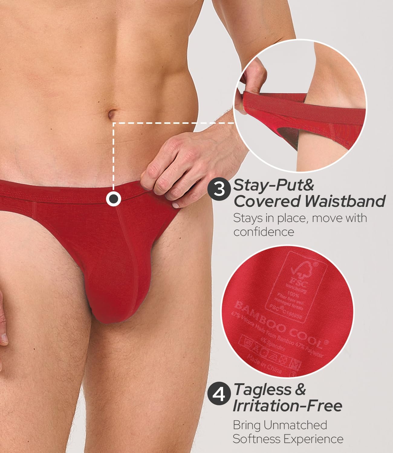 BAMBOO COOL Men's Bikini Underwear Soft Breathable Mens Bikini Briefs Tagless Mens Sexy Underwear with Contour Pouch 5 Pack - Image 4