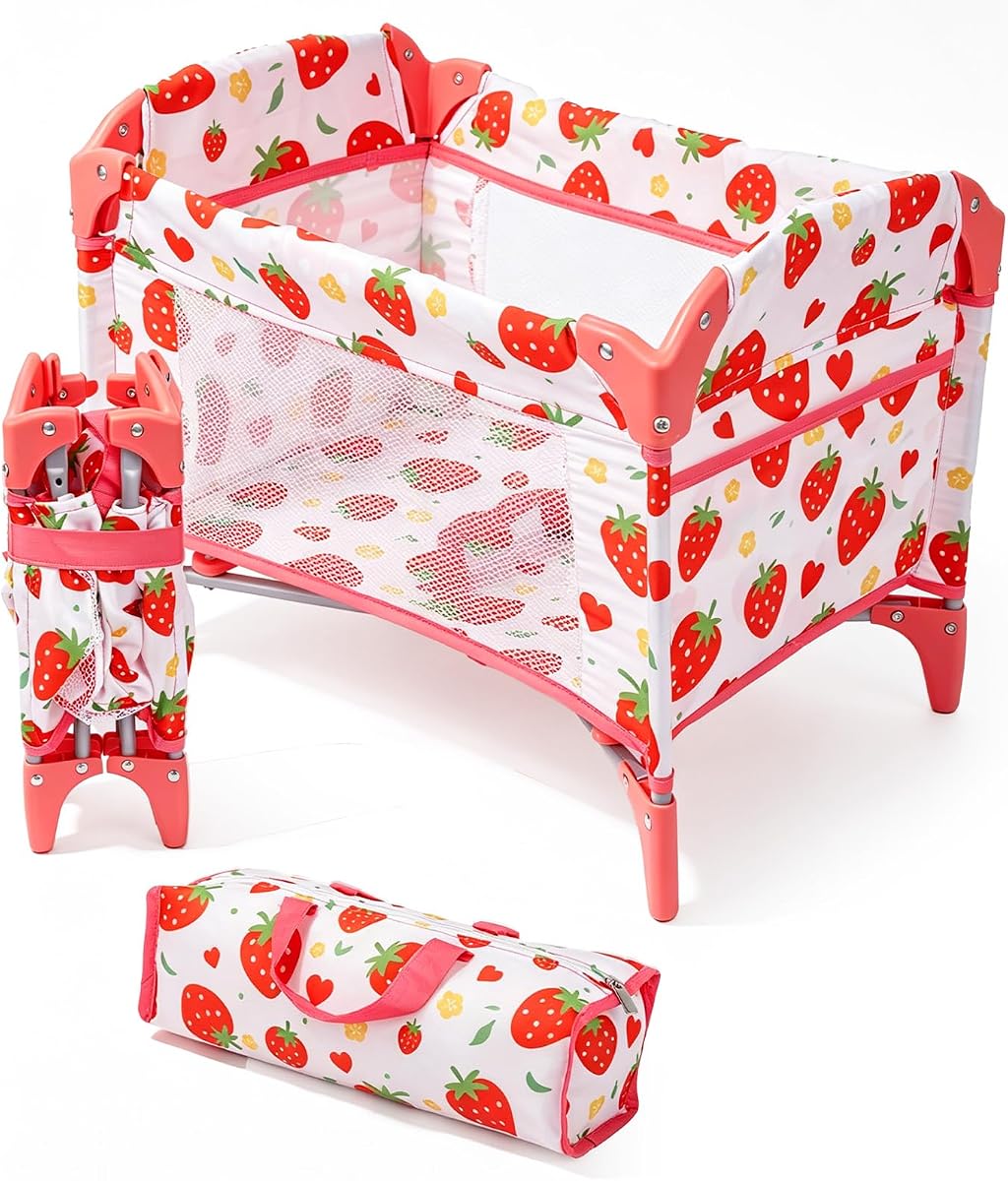 BABESIDE Foldable Baby Doll Crib for Dolls Up to 16 Inches, Portable Doll Bed with Storage Bag, Doll Furniture Baby Doll Accessories for Pretend Play, Gift for Girls Ages 3+