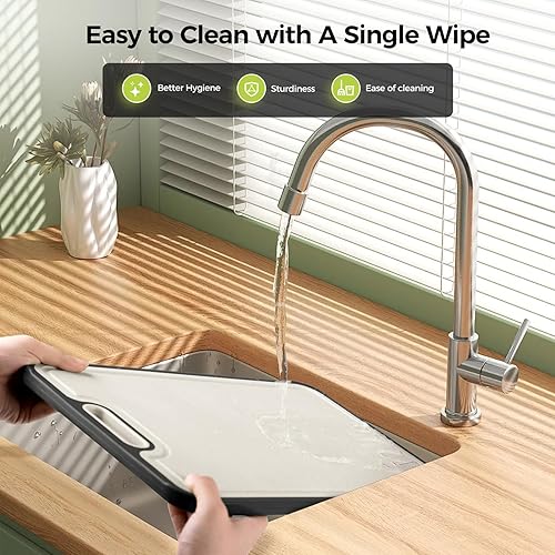 Miniatura 7 de Tabla de cortar de titanio para cocina, tabla de cortar de doble cara de grado alimenticio, titanio puro y paja de trigo PP, apta para lavavajillas,