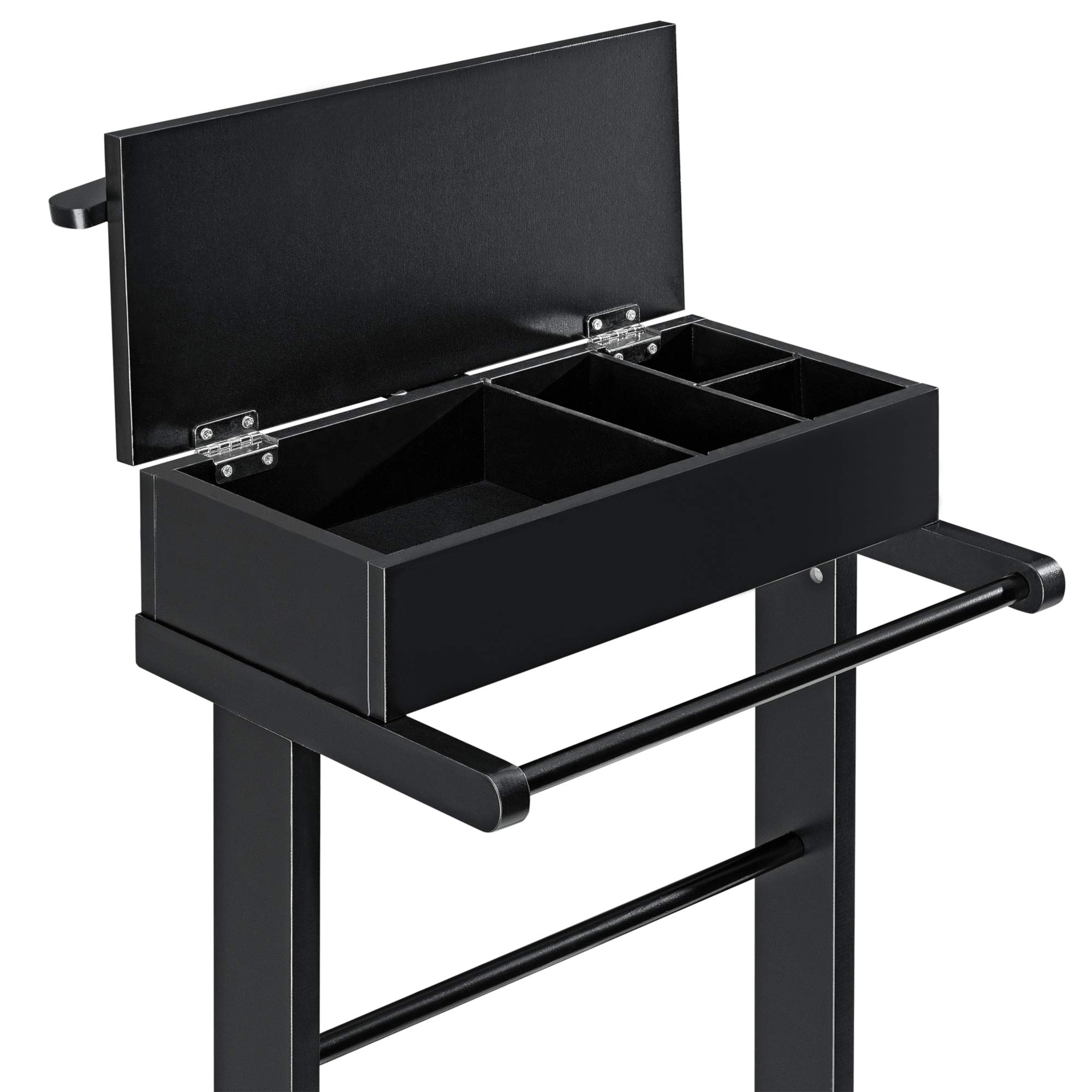 [en.casa] Valet de Chambre avec Boîte Ouvrable de 4 Poches Porte-Costumes Valet de Nuit avec Cintre Élégant Bureau Salon Chambre à Coucher MDF Bois de Pin 44 x 35 x 110 cm Noir