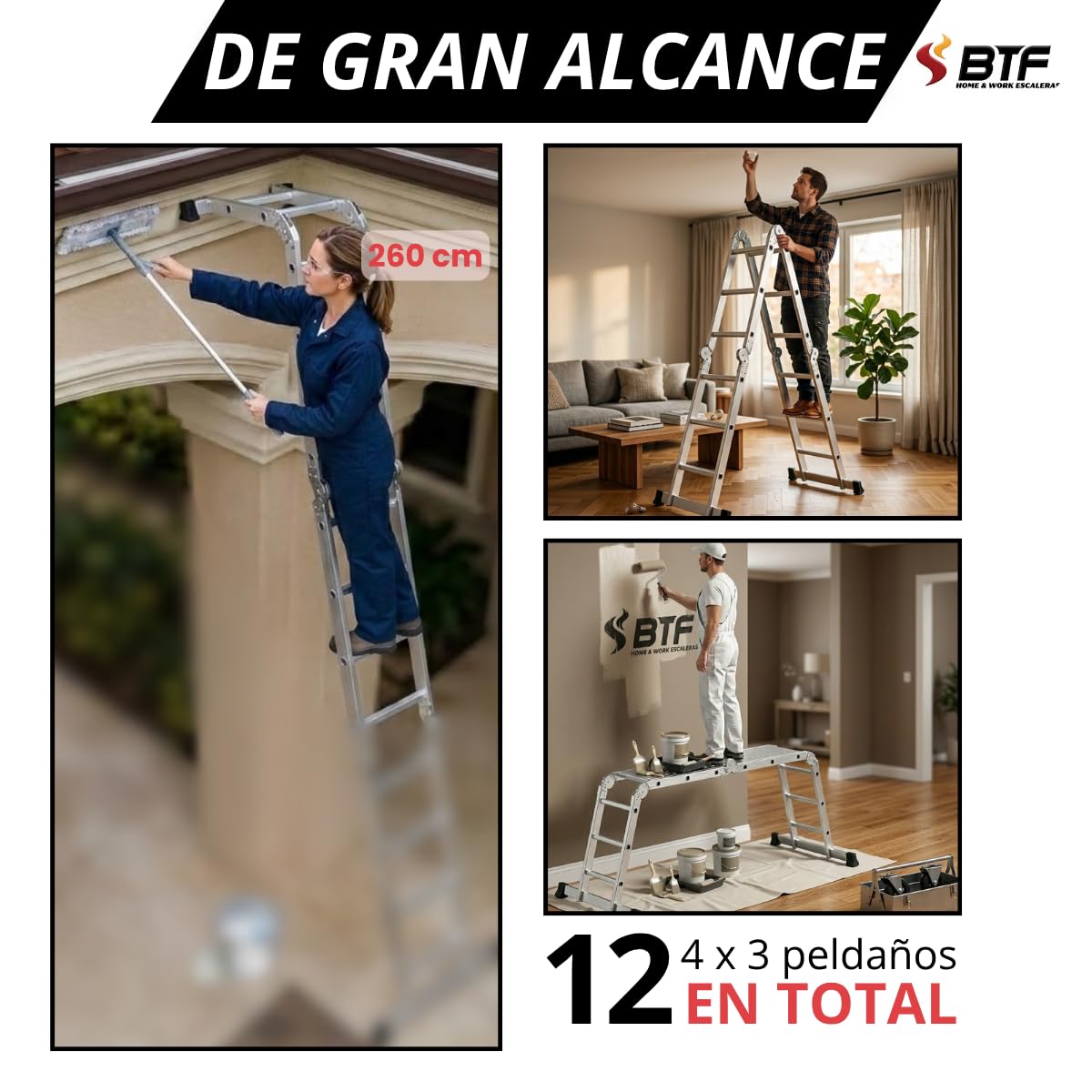 Escalera de Aluminio Multifuncional 5 en 1 Plegable 150 kg BTF-MUP34