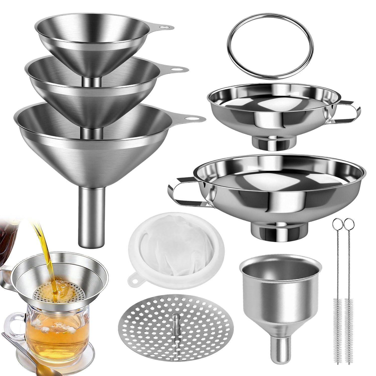 set 10 entonnoirs acier inox filtre