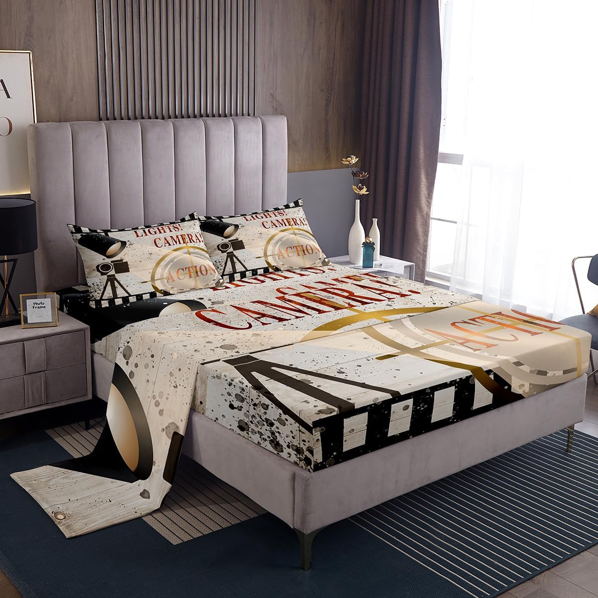 Feelyou Movie Theme Bedding Sheet Ceremony Photo Photography Bedding Set for Kids Boys Girls Teens Cinema Scenes Bed Sheets Breathable Vintage Bed Sheet Set Room Decor Bed Set Queen Size
