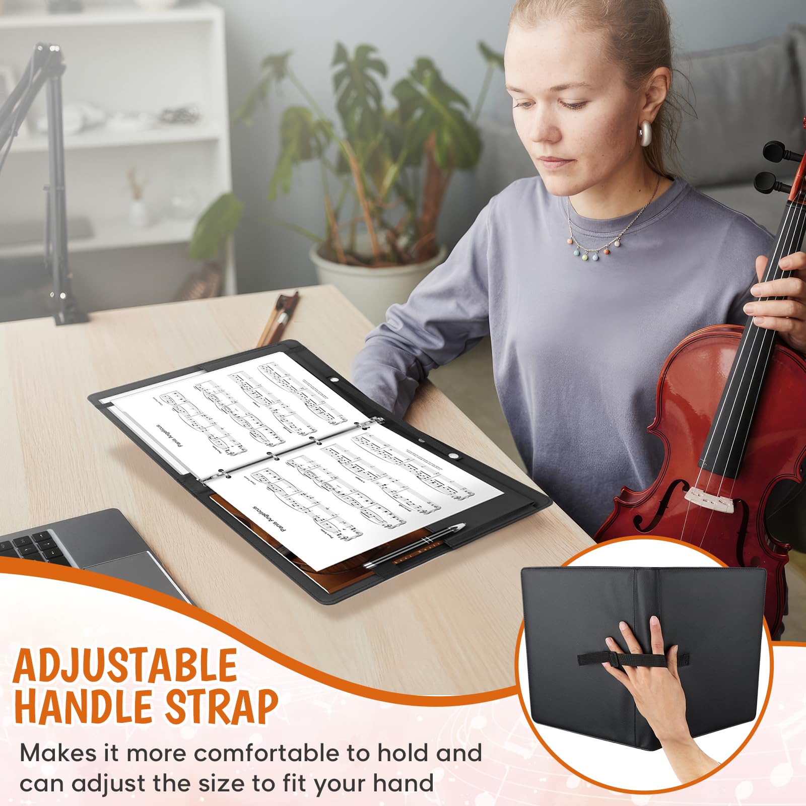 AOBOPLE Cartelle Portaspartiti A4,Capacità 200+ fogli Cartella Musicale Nera di Lusso in PU,Similpelle Cartella Musicale con Tasca Interna per Spartiti,Strumentista,Musicista