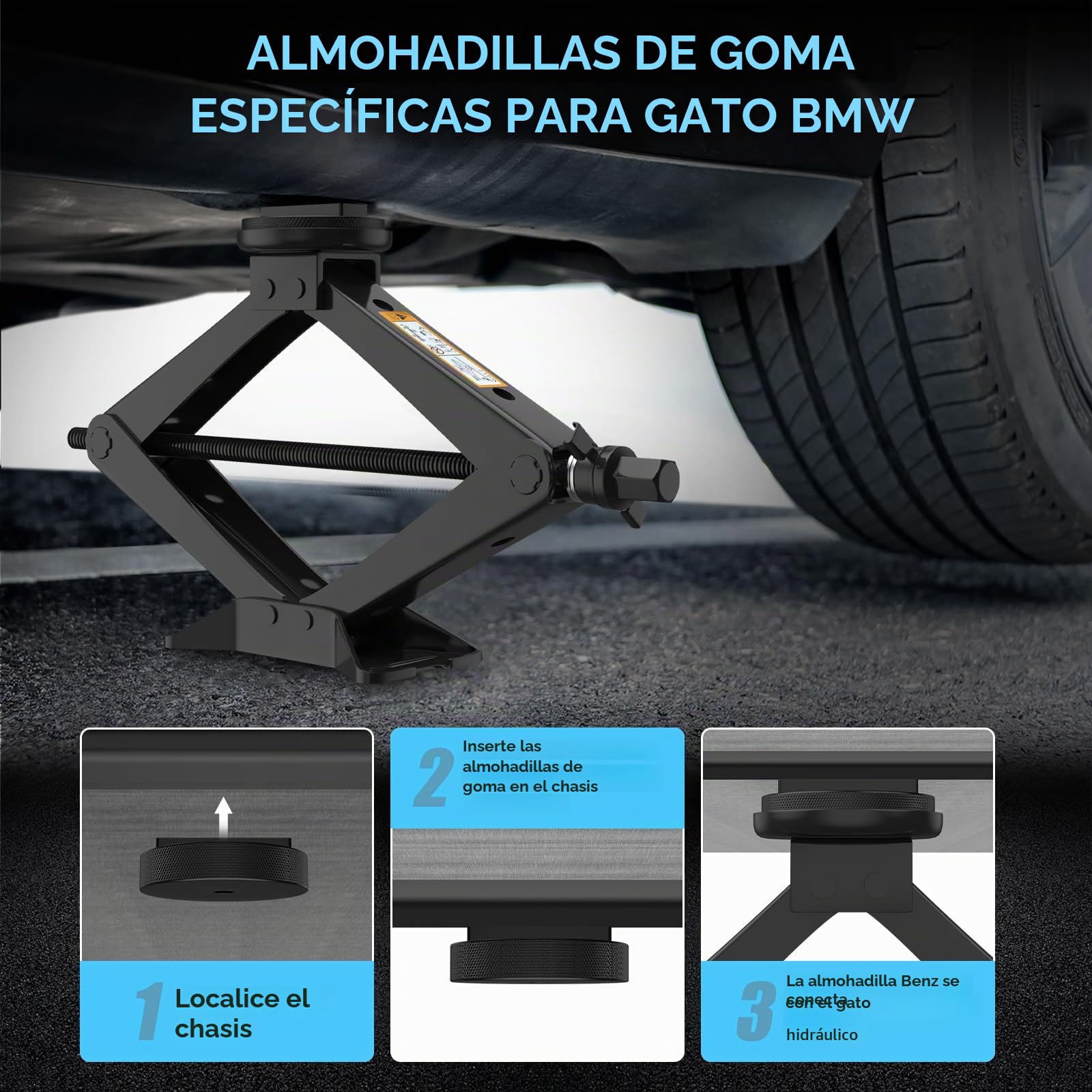 IMAYCC Gato para Coche Universal 2.5T/2500kg, Kit de Gato Coche para Serie BMW con 2 Pcs Bloque De Goma BMW, Portátil Kit de Emergencia con Llave de Tuercas de Rueda BMW Serie 1/3/5/6/7/Z/X SUV