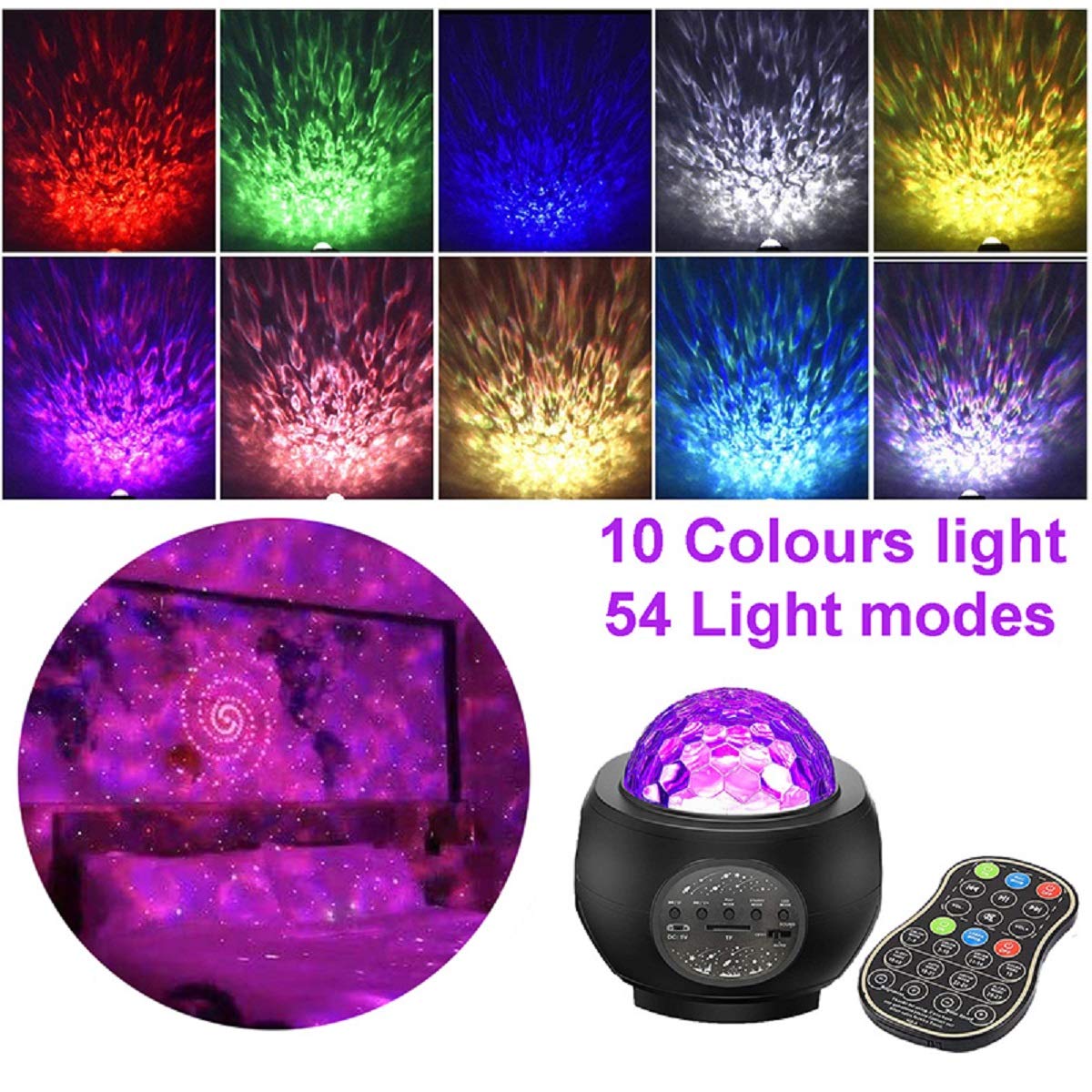 Projektor gwiazd z projektorem światła nocnego z galaktyką LED, projektor fal oceanu, głośnik muzyczny Bluetooth, do pokoju dziecięcego, pokoju zabaw, na imprezę, do kina domowego, atmosfera