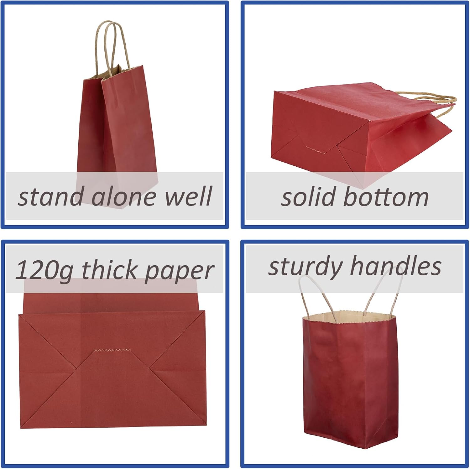 50Pcs Small Paper Gift Bags Bulk, 5.25" x 3.75" x 8" Kraft Paper Bag for Party Favors,Valentine's Day, Birthday, Wedding, Goodie, Retail, Jewelry - Red - Image 3