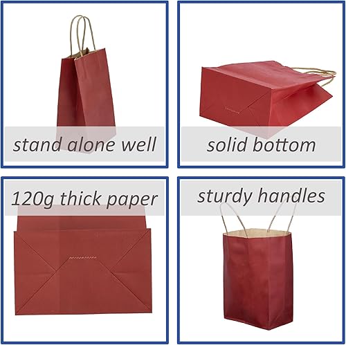 Miniatura 3 de Ronvir 50 bolsas de regalo pequeñas de 5.25 x 3.75 x 8 pulgadas, bolsas de regalo rojas con asas, bolsas de papel recicladas para negocios, fiestas,