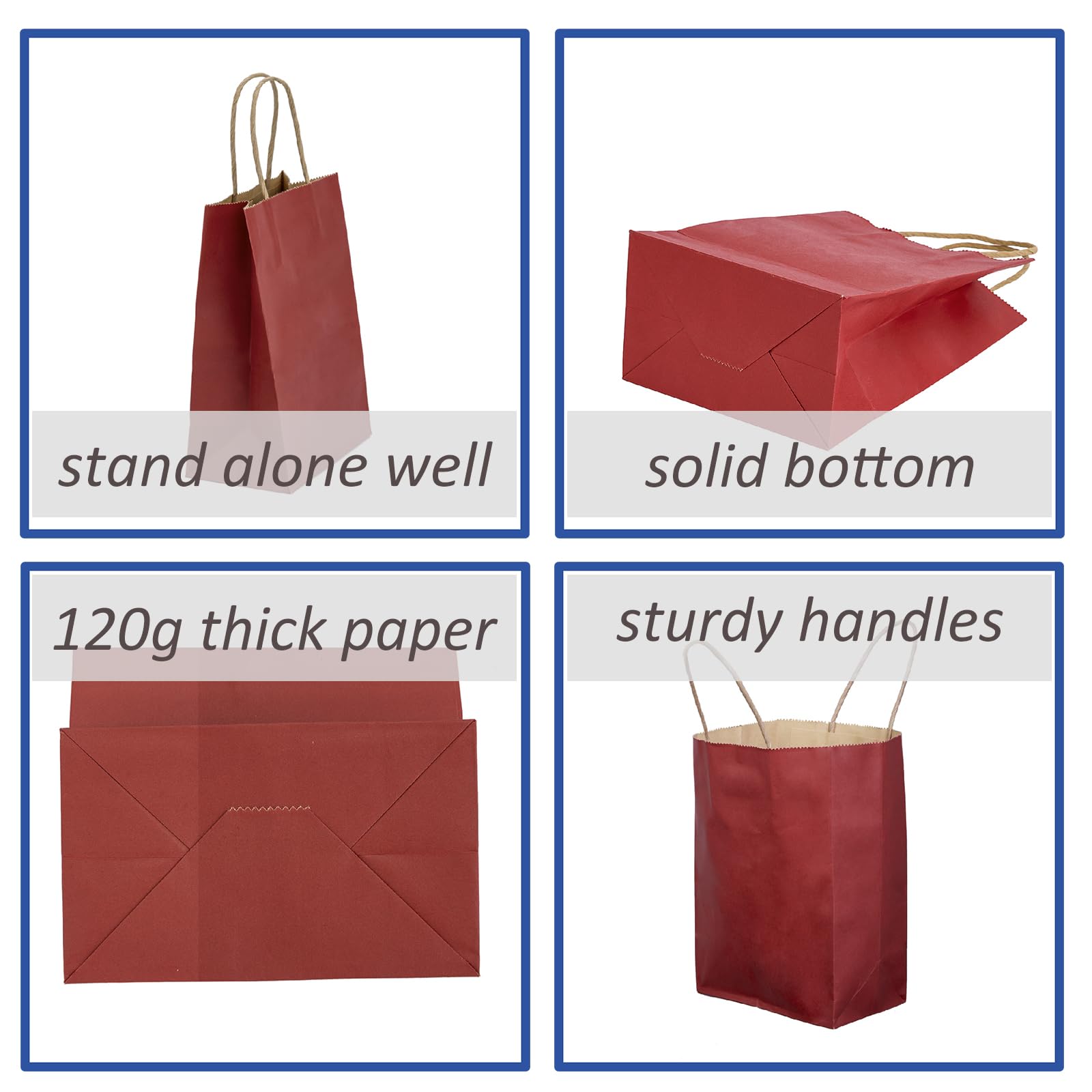 50Pcs Small Paper Gift Bags Bulk, 5.25" x 3.75" x 8" Kraft Paper Bag for Party Favors,Valentine's Day, Birthday, Wedding, Goodie, Retail, Jewelry - Red