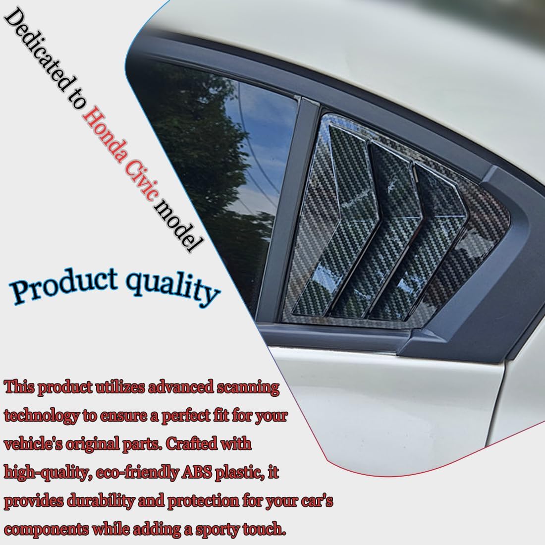 Rear Side Window Louvers,MUXEE 2Pcs Air Vent Scoop Shades Cover Blinds Trim for Honda Civic 9th Gen 2012 2013 2014 2015 - ABS Carbon Fiber Sport Decorative Accessories