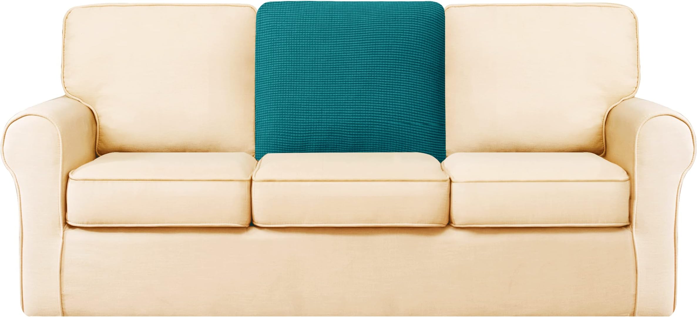 CHUN YI Cushion Covers for Sofa Loveseat Armchair, T Cushion Cover for backrest Cushions, 1 Piece Couch Back Cushion Slipcover, Square, Teal