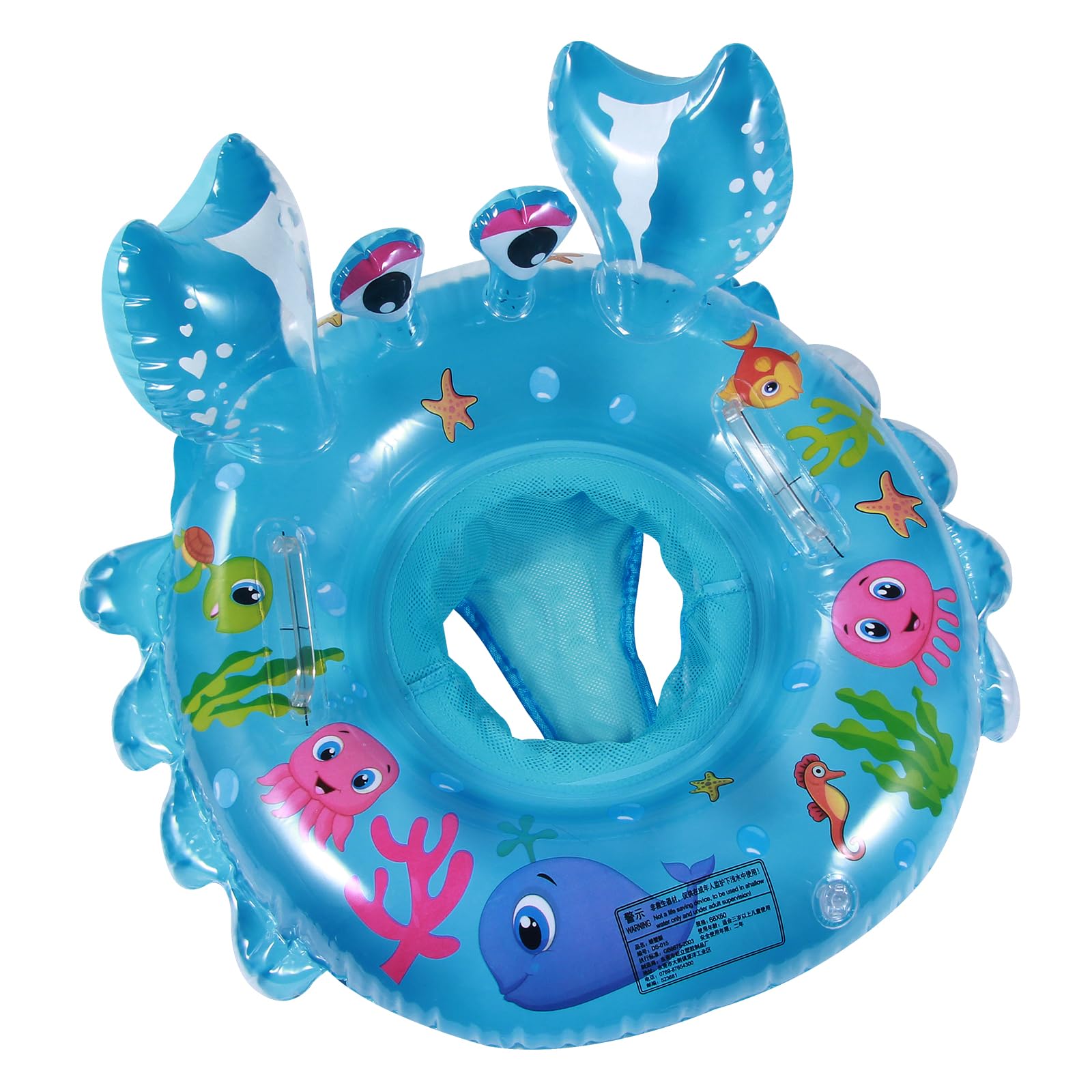 QHYK Flotador de Natación para Bebé, Cangrejo en Forma de bebé Asiento de natación Inflable Dolphin, Anillo de la natación de los niños, Asas de Seguridad en Ambos Lados, Azul