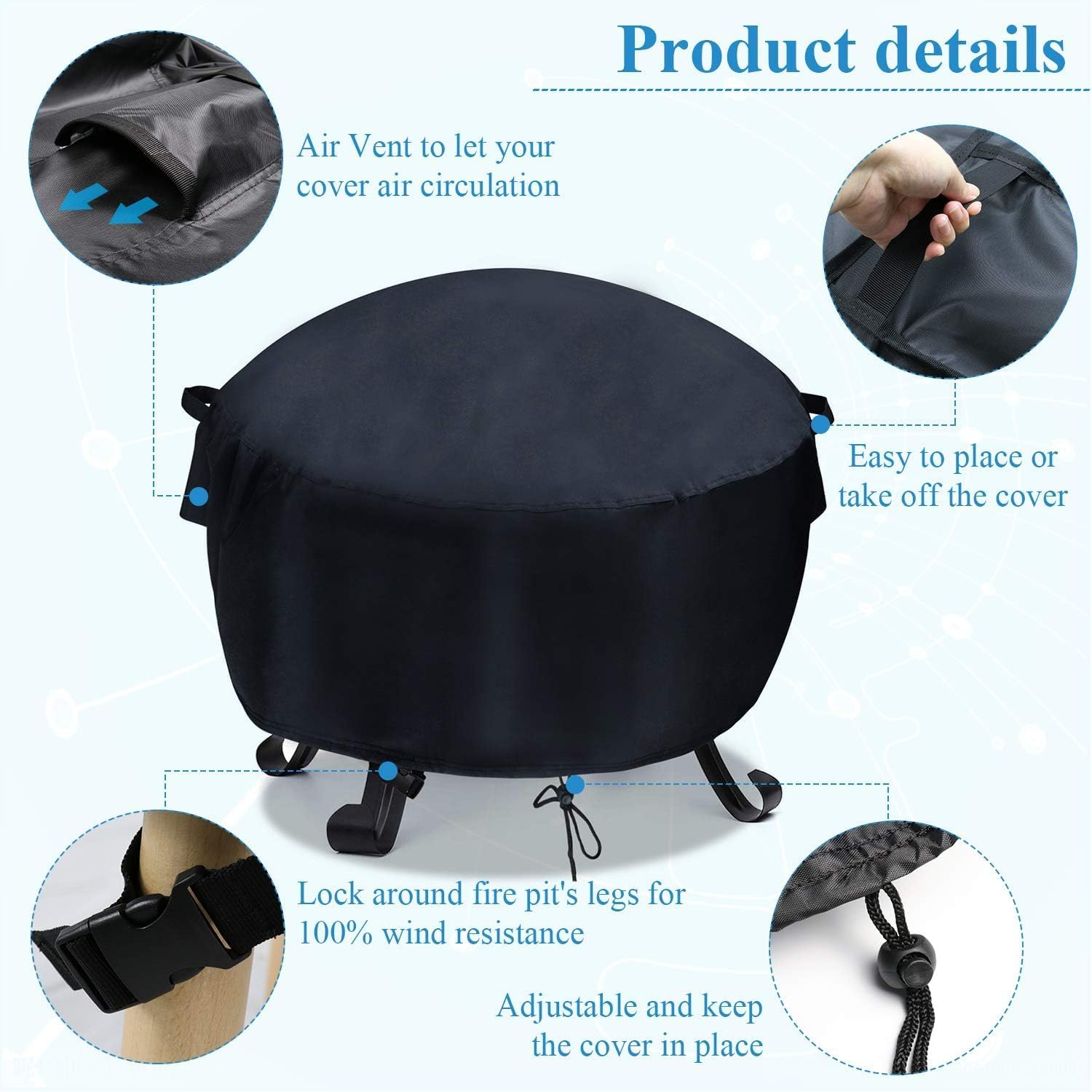 24 - 26 Inch Fire Pit Cover,Outdoor Round Small Fire Bowl Cover, Waterproof Bonfire Fire Stove Cover - 26"Dia x 12"H