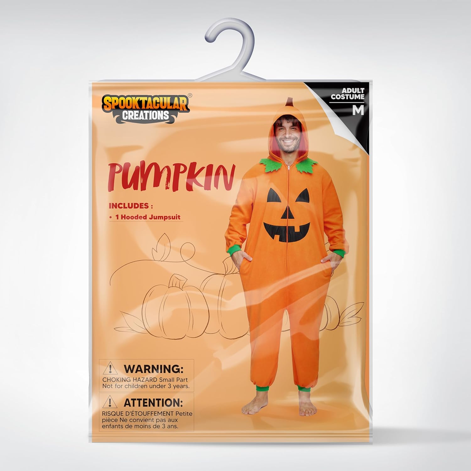 Spooktacular Creations Halloween Pumpkin Costume, Adult Unisex Pumpkin Hooded Jumpsuit Costume for Halloween Cosplay Costume - Image 6