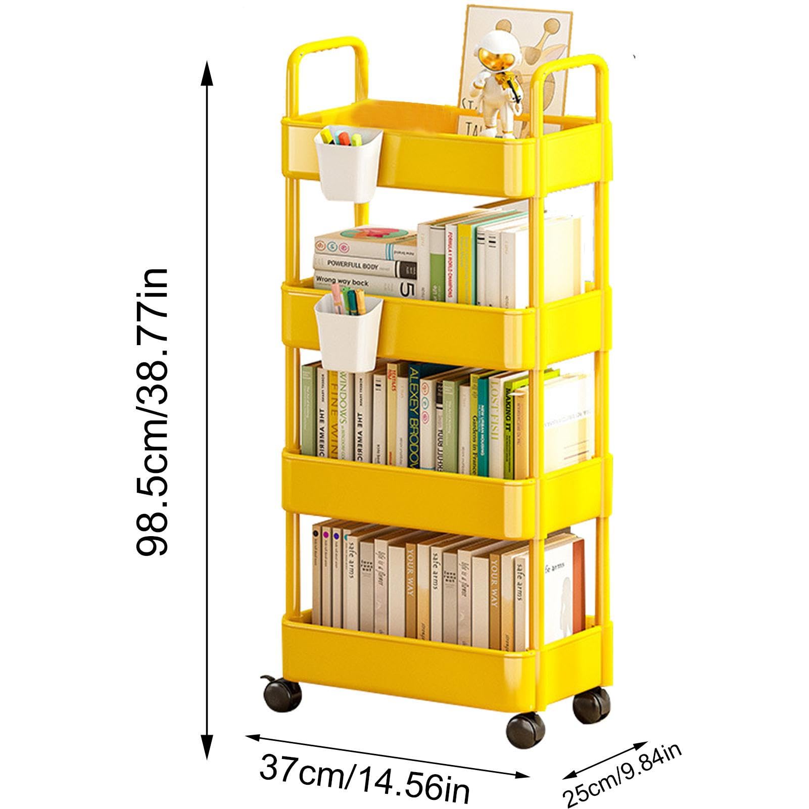 Carro Almacenamiento | Organizador Carrito rodante para Libros - Estante 3/4 Niveles con Ruedas y Ganchos, Carrito Almacenamiento, Carrito refrigerios