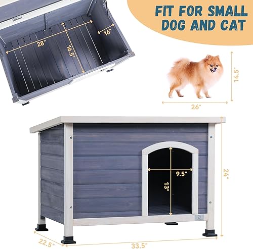 Miniatura 8 de A4Pet - Casa pequeña para perros al aire libre, casa de madera para perros con techo impermeable y almohadilla para patas elevadas para perros