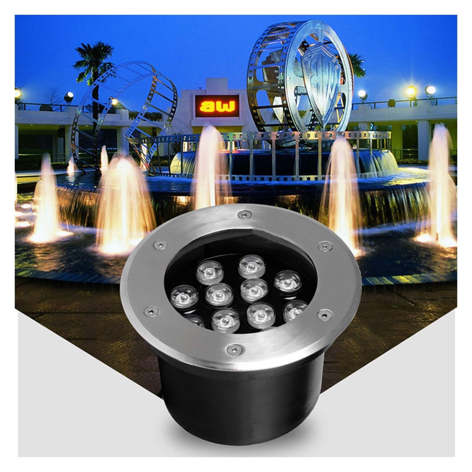 Luz LED sumergible: foco empotrable for exteriores, foco subacuático integrado de 12 V, luz de suelo de acero inoxidable resistente al agua IP68, fuente de piscina for jardín al aire libre, roca