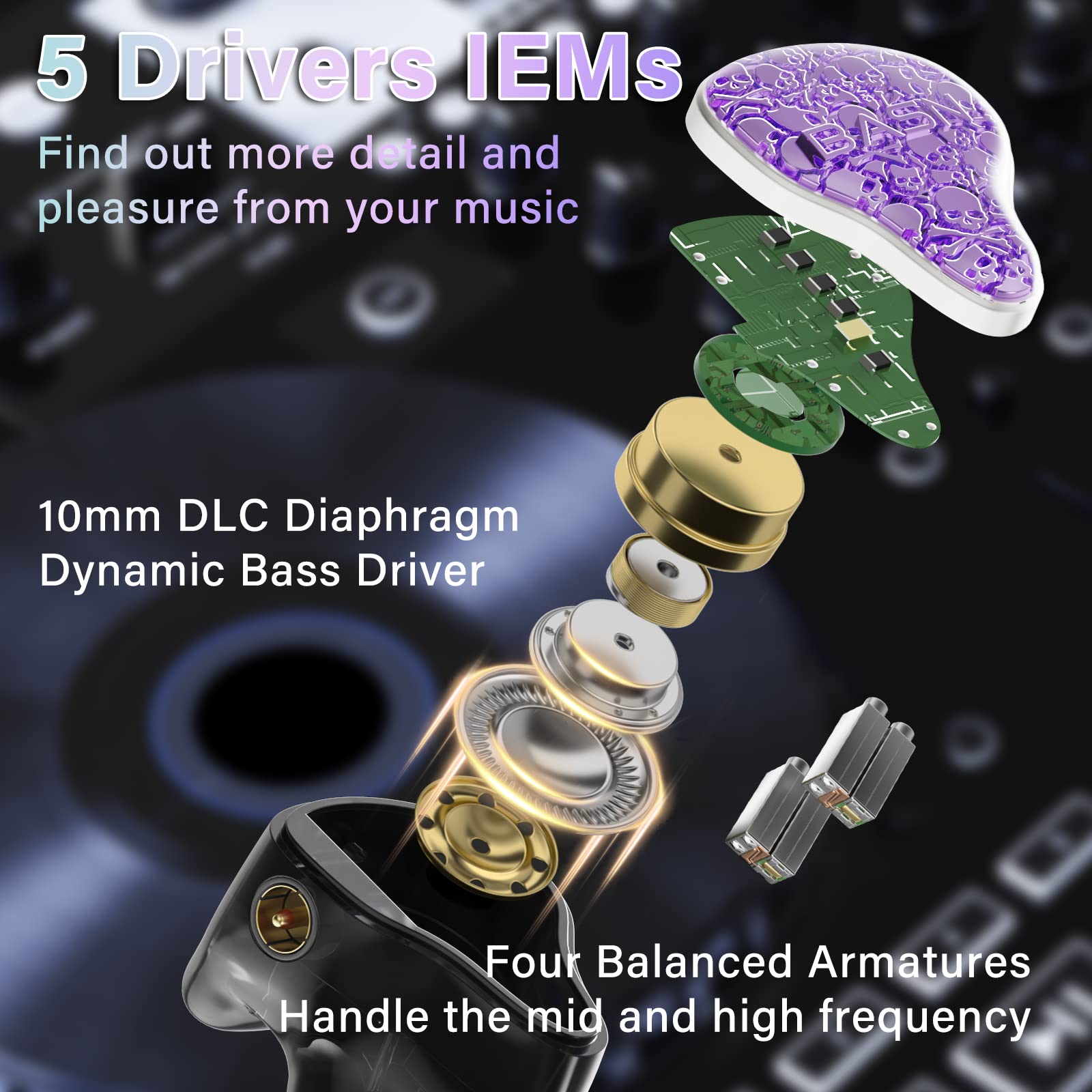 BASN Bmaster5 In Ear Monitors 1DLC+4BA 5 Drivers IEM Earphones - Dettaglio