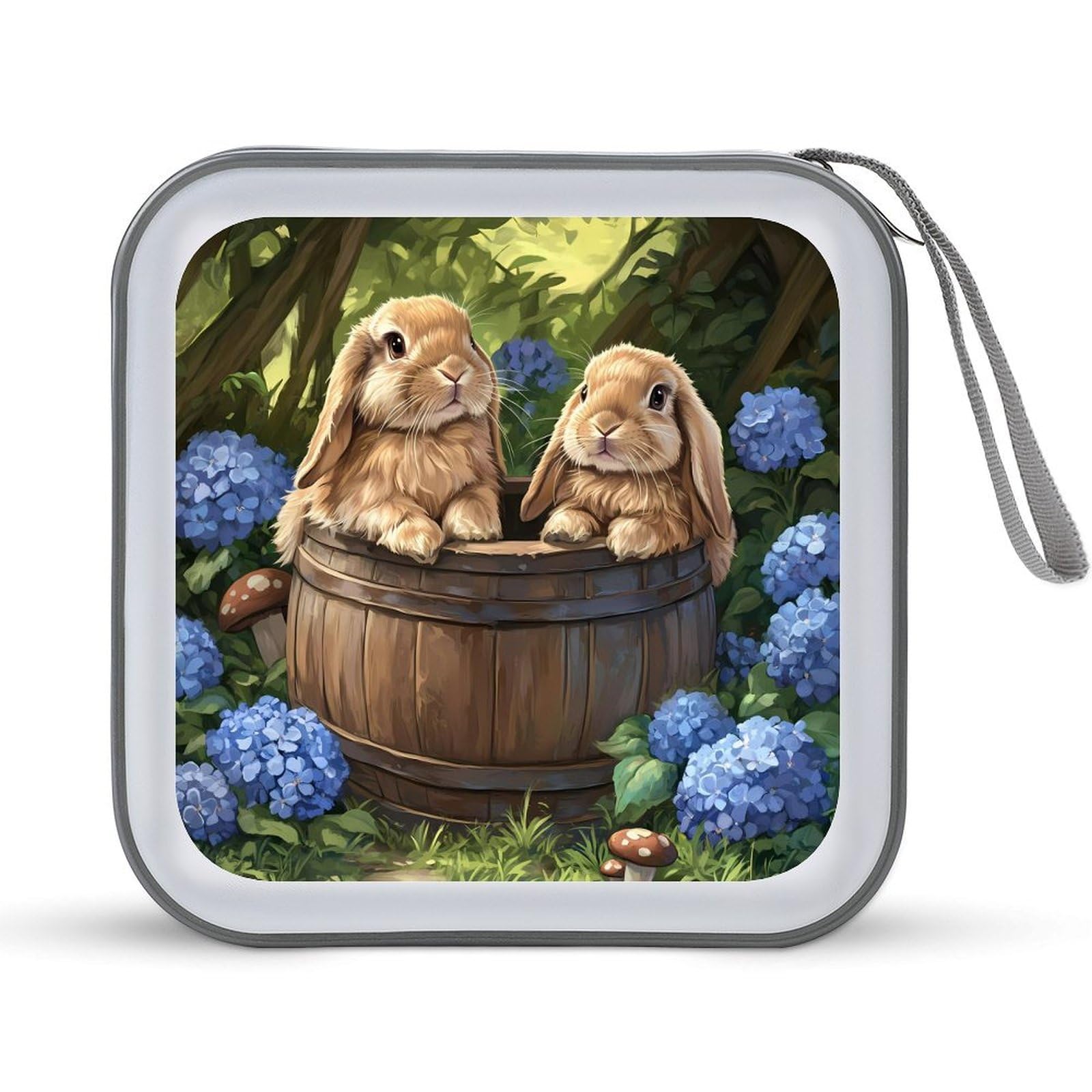 Cute Bunny Flowers CD Case Portable DVD Holder Storage Organizer for Home Travel