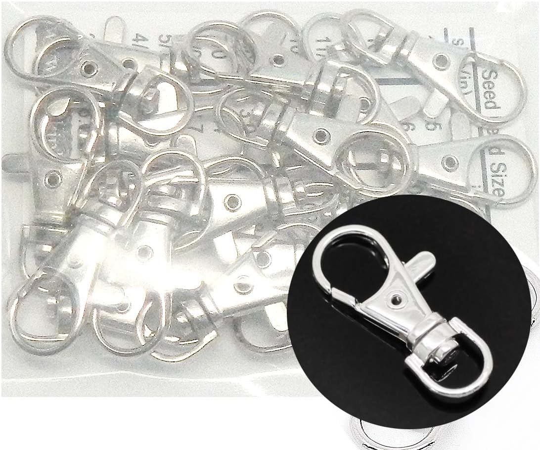 Rockin Beads Brand, 20 Shiny Silver Plated Lobster Claw Swivel Clasps for Key Ring 1 3/8 X 1/2 Inch