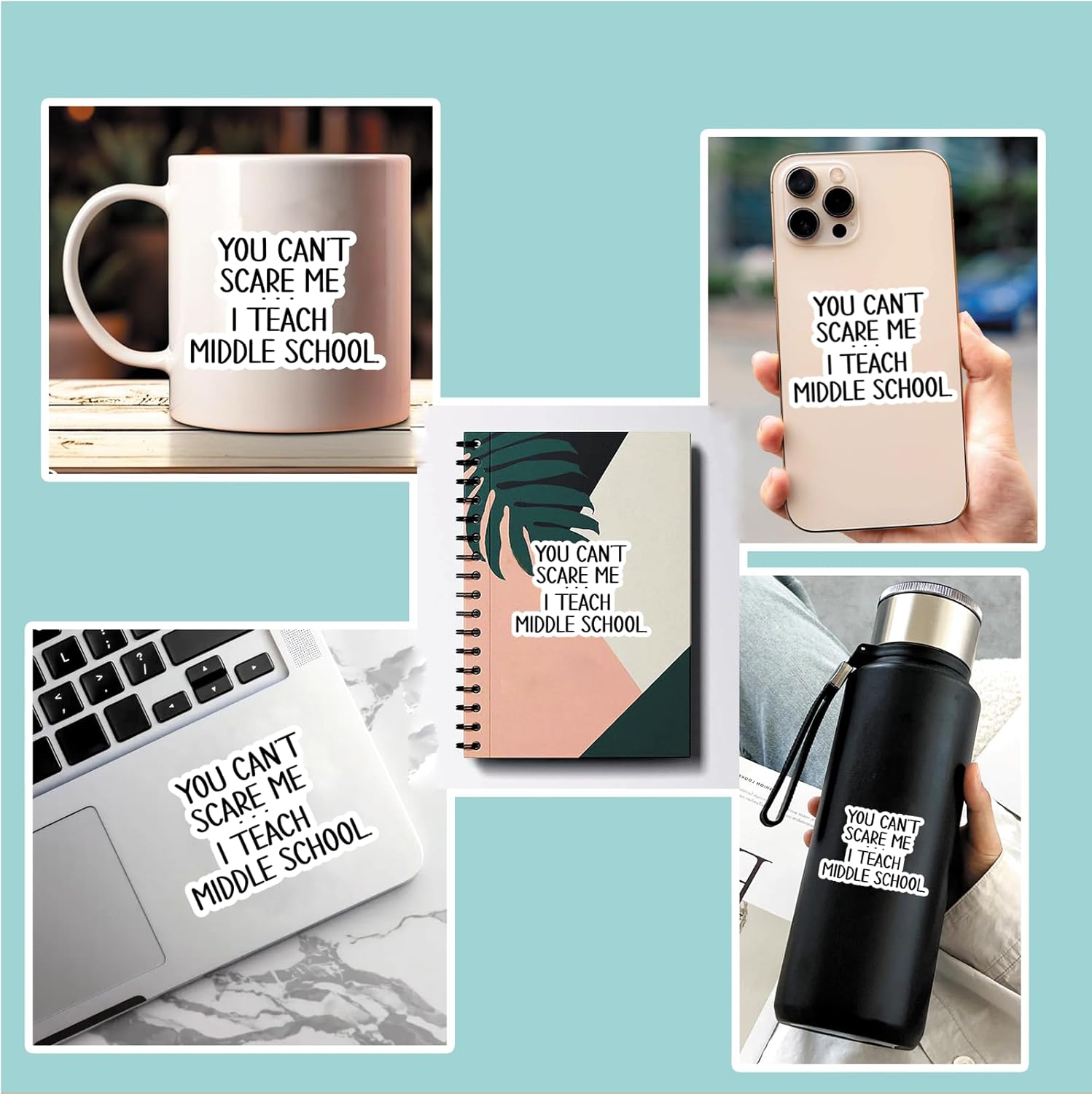 (3Pcs) You Can't Scare Me I Teach Middle School Sticker Teacher Stickers Decal Waterproof Vinyl Stickers Adult for Laptop Kindle Car Tumbler Water Bottle Mug Phone Notebook Helmet Size 3”x2.1” - Image 3