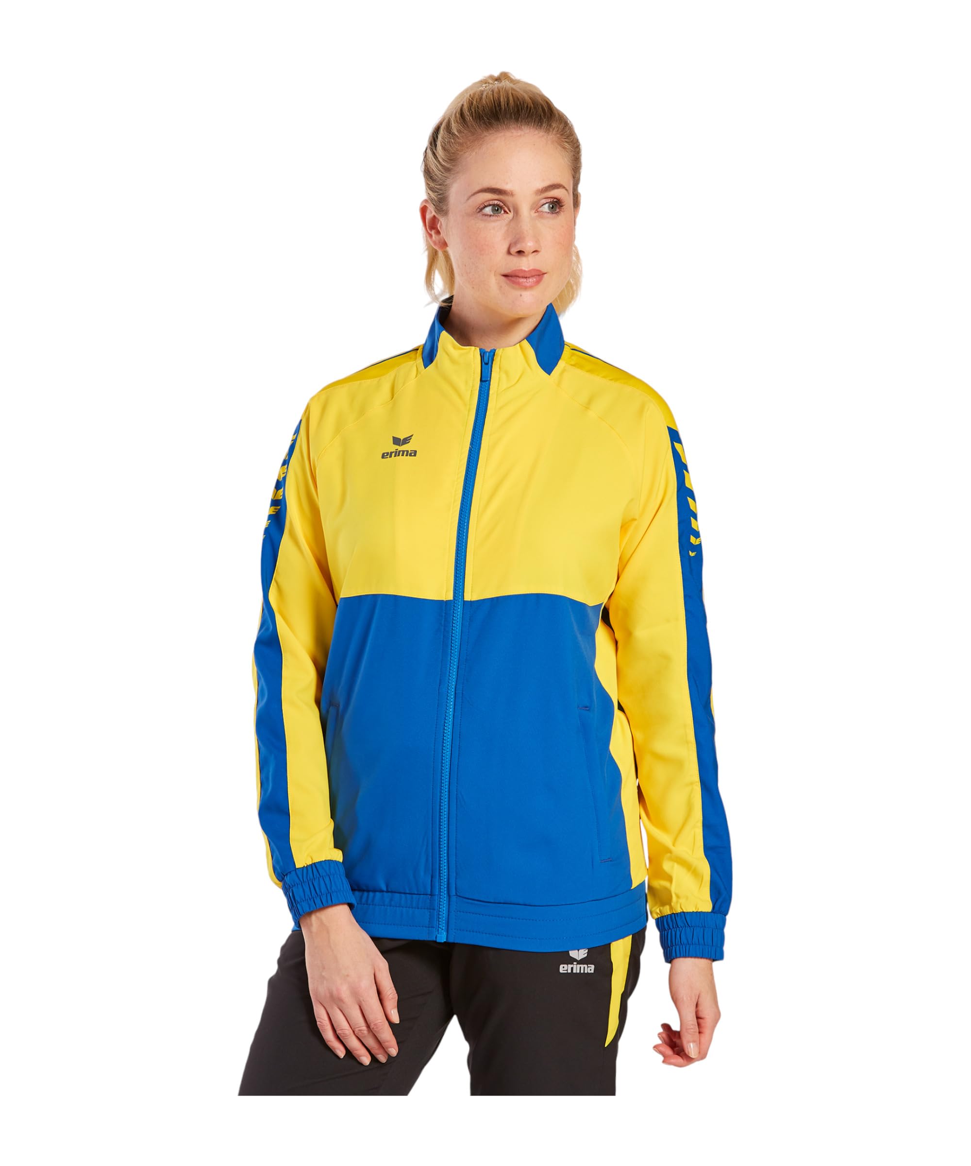 Erima Mujer Six Wings Chaqueta de presentación, new royal/amarillo, 38
