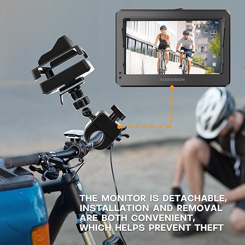 Miniatura 8 de PARKVISION Cámara de visión trasera de bicicleta con parasol, monitor HD 1080P de 4.3 pulgadas con atenuación automática, batería recargable de 8000