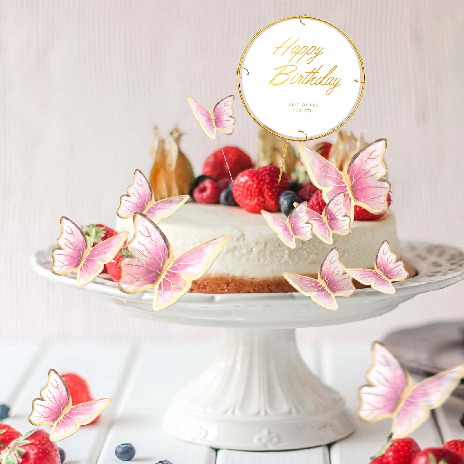 22 Farfalle Decorazione Torta In Carta - Per Compleanni, Matrimoni E Feste (Rosa)
