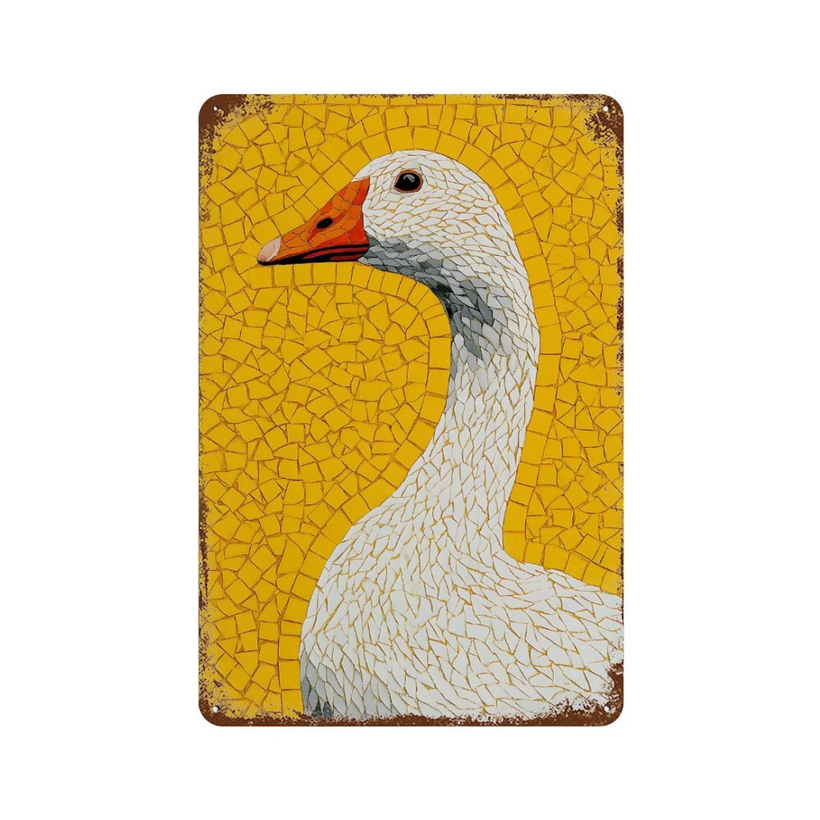 Mosaic Goose Portrait on Yellow Background Retro Metal Sign 11.8"x7.9", Ideal for Shed, Workshop And Garage Wall Decor