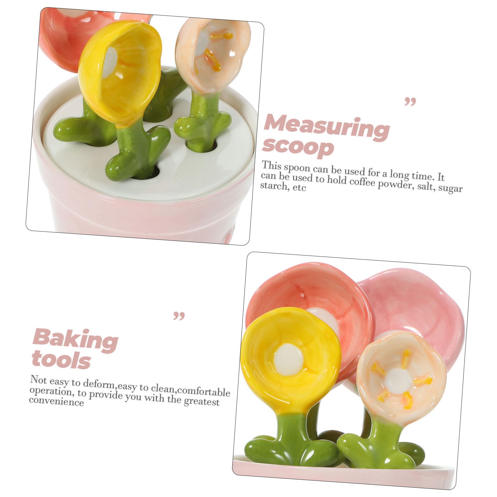 Cucchiai Misuratori in Ceramica Forma di Fiore con Base Porta Cucchiai per Misurare Zucchero Spezie e Ingredienti da Cucina Pratici per Cottura e Preparazioni Dolciarie