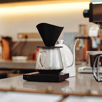 Pour Over Coffee Maker Set, Black Ceramic Coffee Dripper with V60 Paper filter, 650ml Coffee Glass Server for Cafe Home Restaurant 6291-12202-03A
