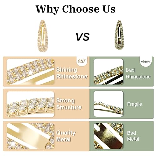 Miniatura 3 de Pinzas para el cabello, 2 pinzas para el cabello con diamantes de imitación de 2.4 pulgadas, pinzas para el cabello doradas, accesorios para el