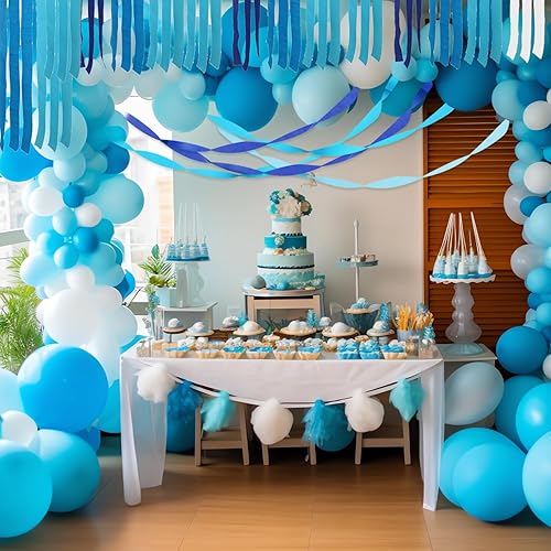 Miniatura 2 de PIGETALE Serpentinas de papel crepé 8 rollos de 656 pies, paquete de azul, azul pastel, azul real, blanco, serpentinas de fiesta, papel crepé para