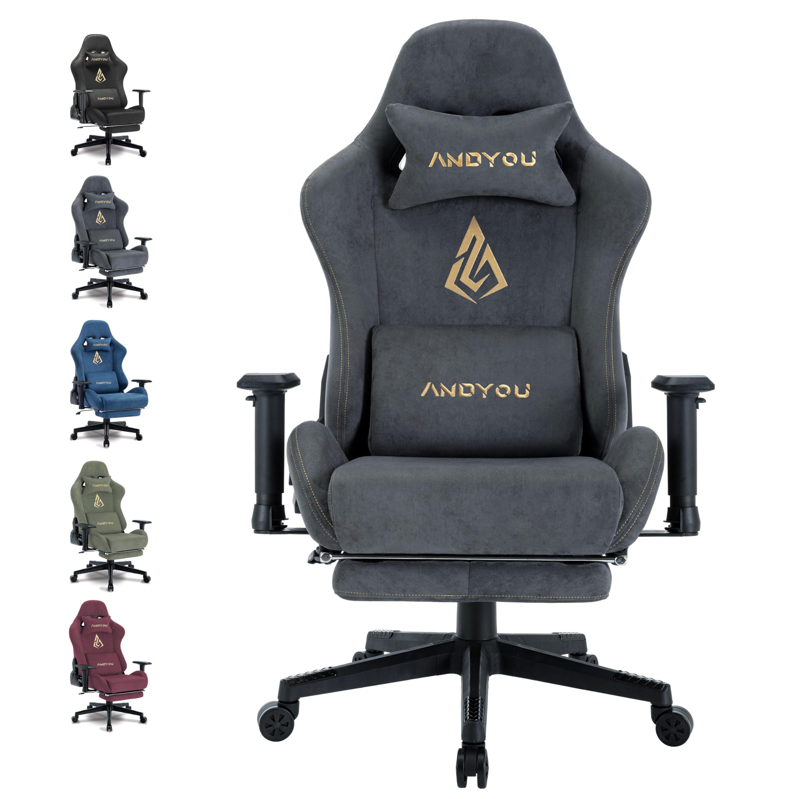 Andyou Ergonomic Gaming Chair | 150° Reclining with Adjustable 2D Armrests, Lumbar and Cervical Support, Capacity 200 kg, Silent Wheels