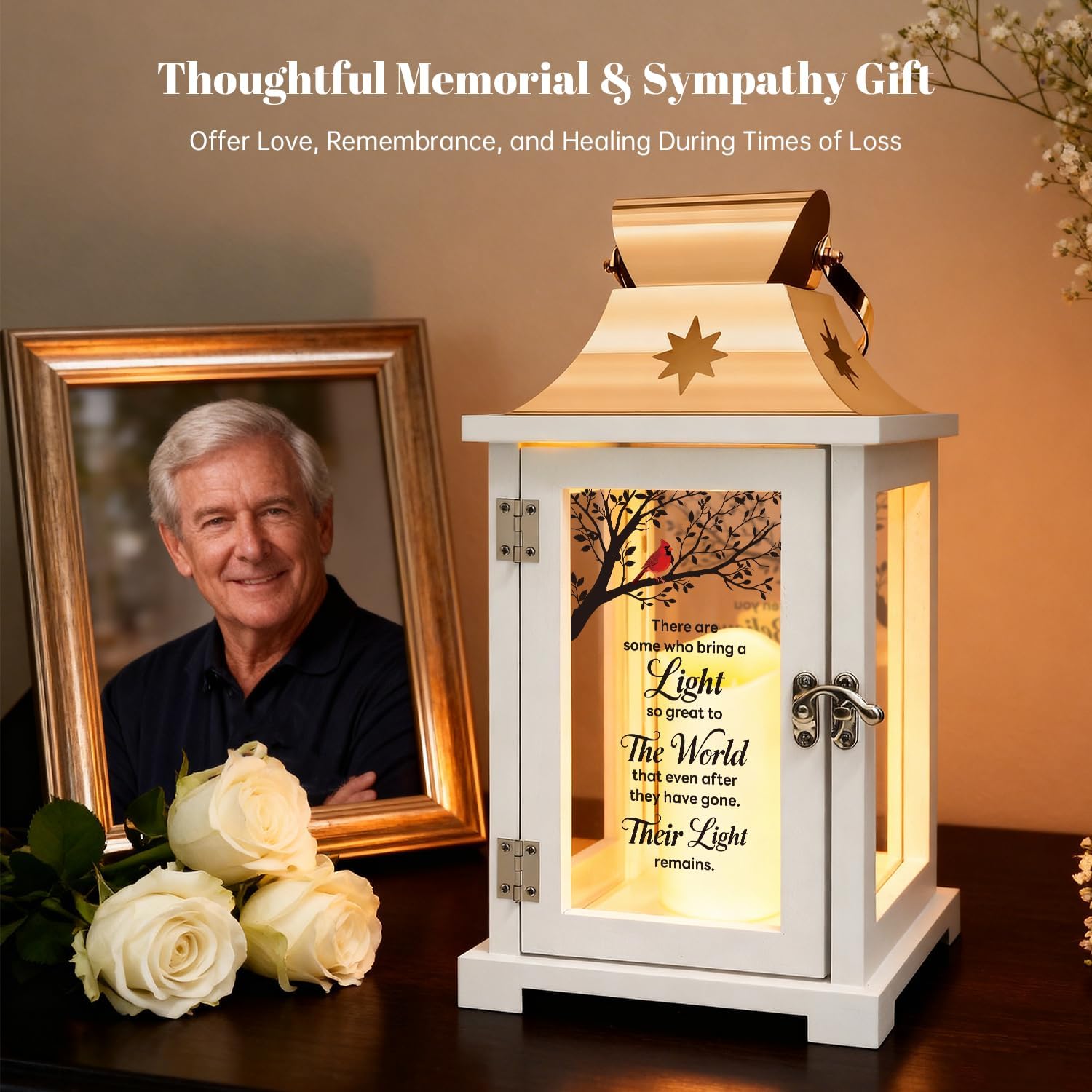 Memorial Lantern - Thoughtful Bereavement Gift for Loss of Loved One, Sympathy and Remembrance for Mother Father - Funeral Gift - There're Some Who Bring a Light