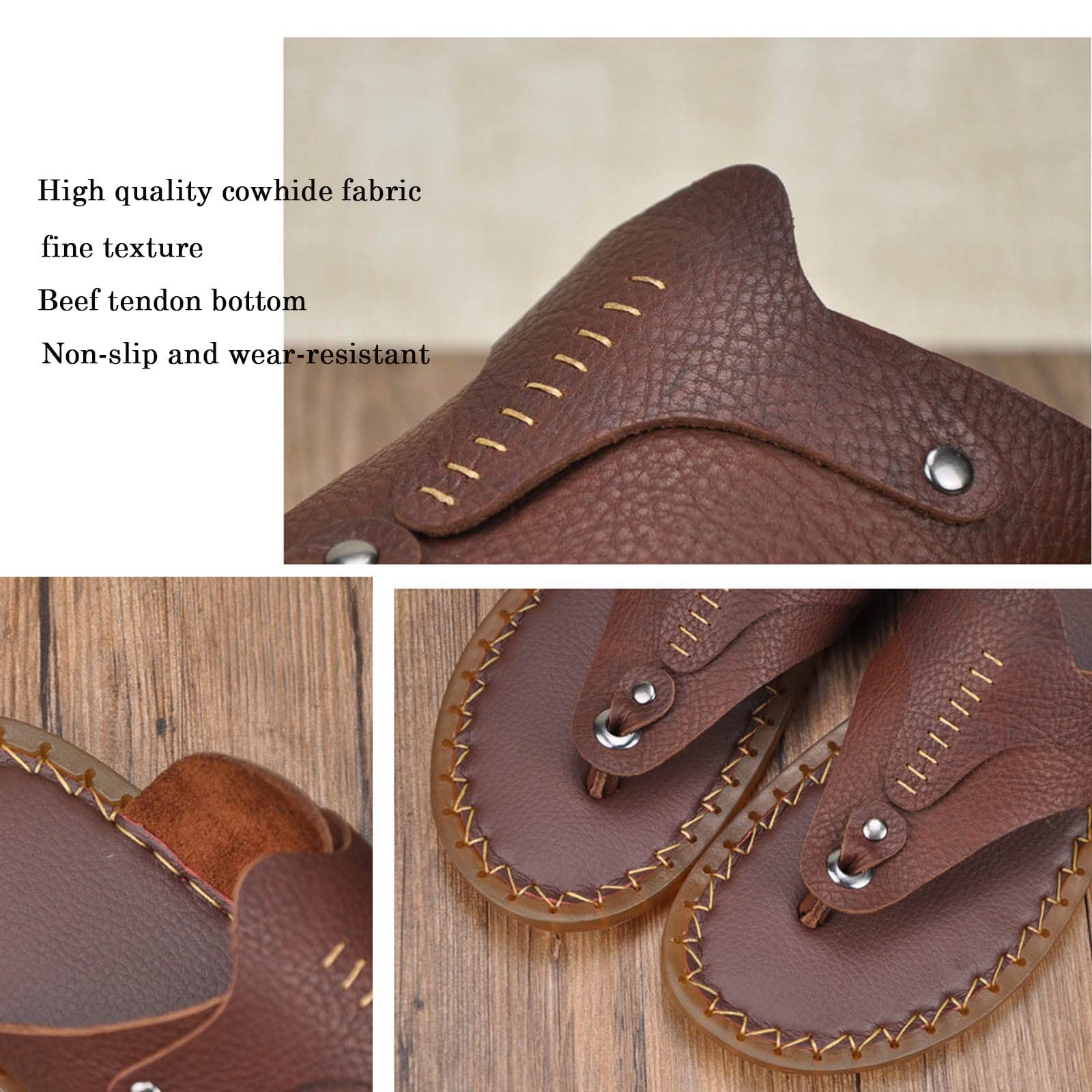 GHYUB Chanclas para Playa De Verano Zapatos De Piscina, Pantuflas con Parte Inferior De Tendón De Res Chanclas De Piel De Vaca De Primera Capa para Hombres Cuero Suave Sandalias