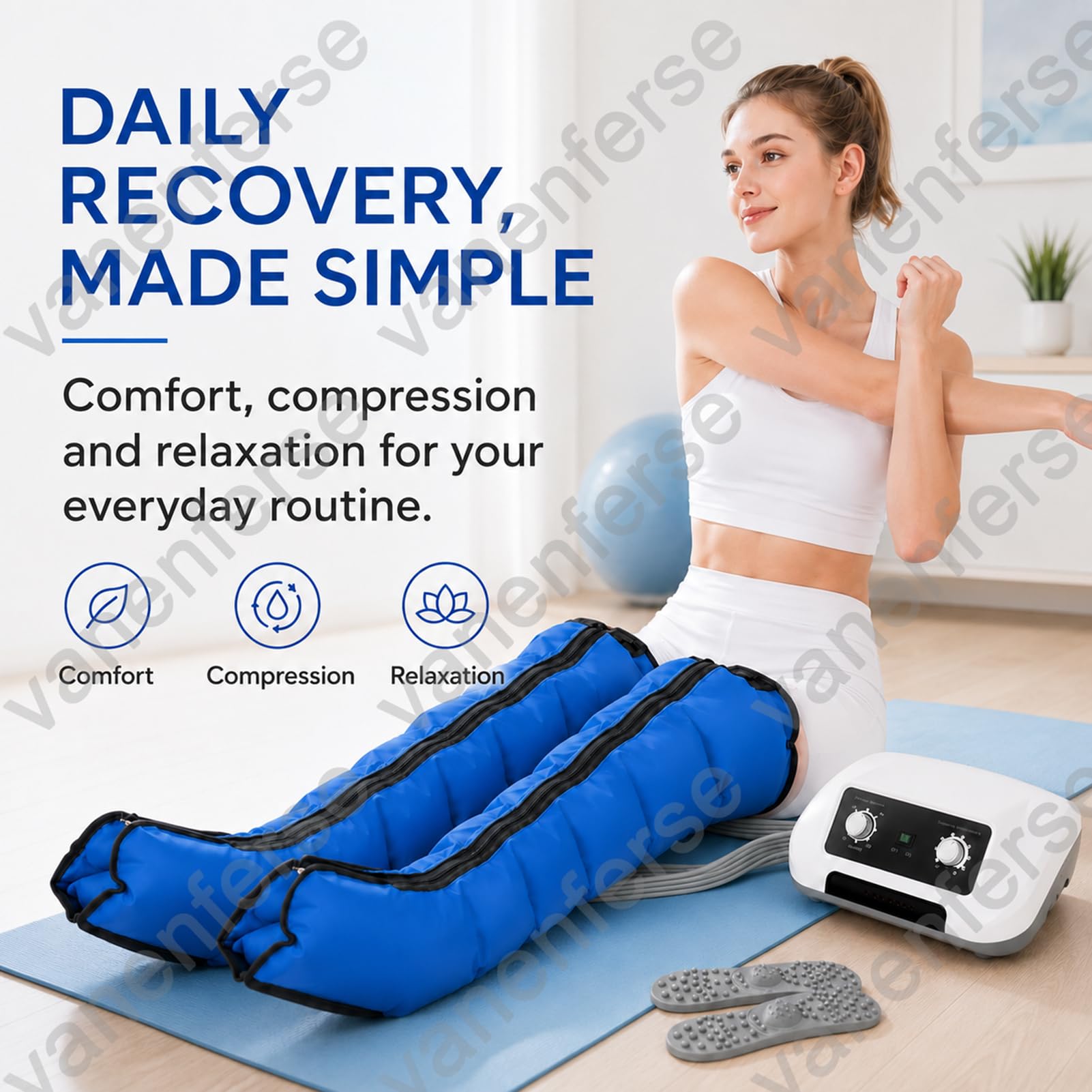 Botas Presoterapia Piernas Para Casa, 6 Cámaras | Maquina De Presoterapia Profesional Para Casa Piernas Y Abdomen, Drenaje Linfatico Circulación, 0–30 Min, 30–240 MmHg