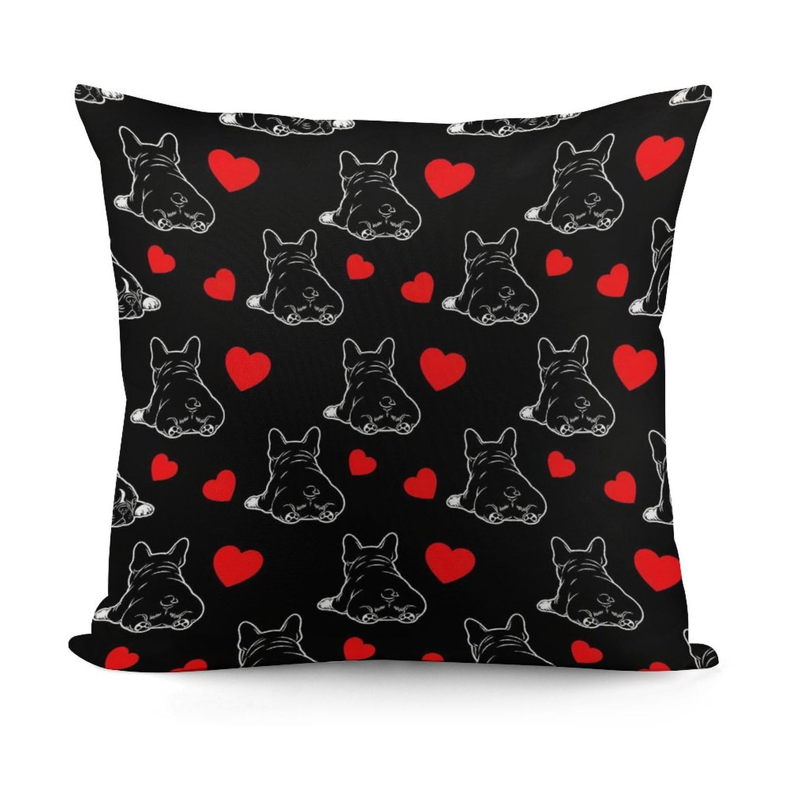 Smazdfxx Picture(340) Plush Decorative Throw Pillow Covers Couch Cushion Case Modern Home Decor For Sofa Soft Red Love Heart French Bulldog Puppy Dog Pillowcases