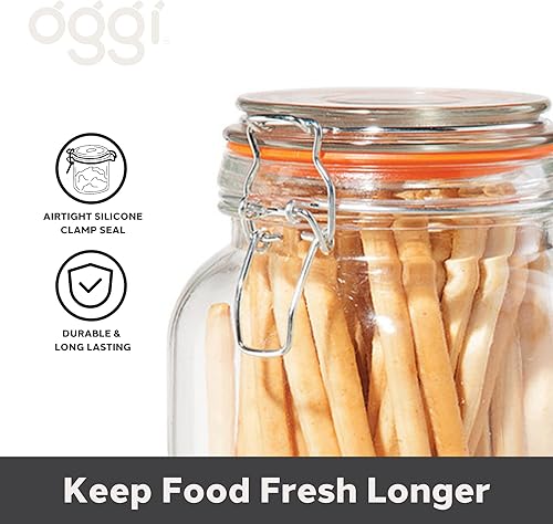 Miniatura 6 de OGGI Juego de 4 recipientes de almacenamiento de vidrio herméticos, incluye 4 recipientes de cocina de vidrio con tapas de abrazadera y sellos de