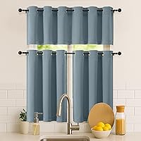 Vista 56 de Simplebrand Juego de 2 paneles de cenefa aguamarina para ventana de cocina de 14 pulgadas de largo, cortinas de oscurecimiento de habitación