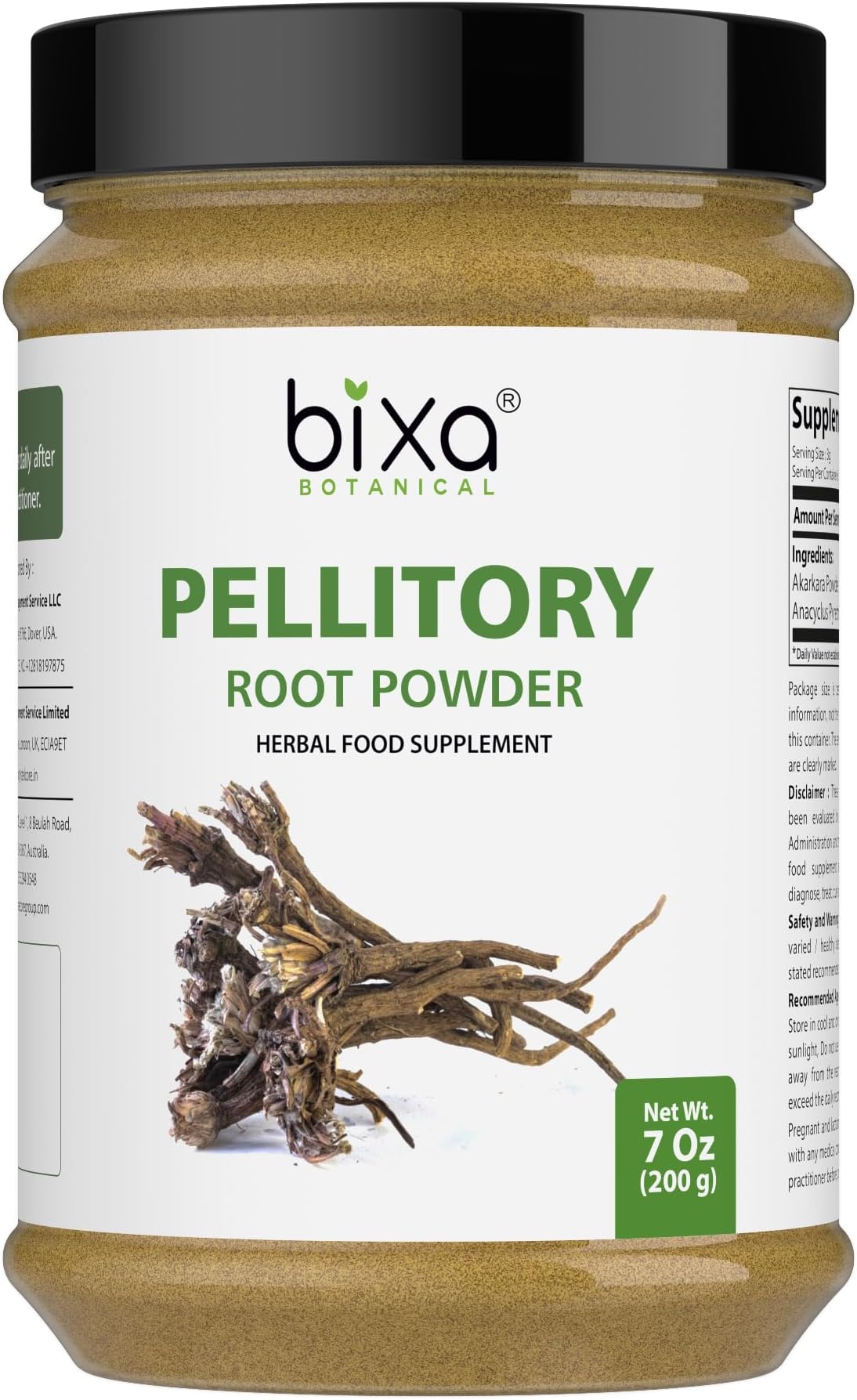 bixa BOTANICAL Pellitory Root Powder | Anacyclus pyrethrum/Akarkara | Ayurvedic Herbal Supplement | 200 GMS / 7 OZ | Gluten Free, Non-GMO, Steam Treated, Vegan, 100% Pure.