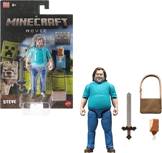 Mattel Minecraft Action Figure & Accessories Set, 4-inch Steve Posable Character Collectible Inspired by A Minecraft Movie