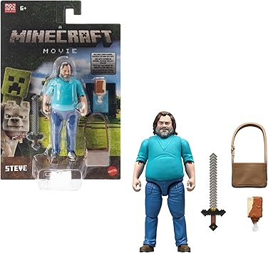 Mattel Minecraft Action Figure & Accessories Set, 4-inch Steve Posable Character Collectible Inspired by A Minecraft Movie
