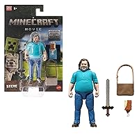 Mattel Minecraft - Personaggio Steve, action figure da collezione con acccessori inclusi